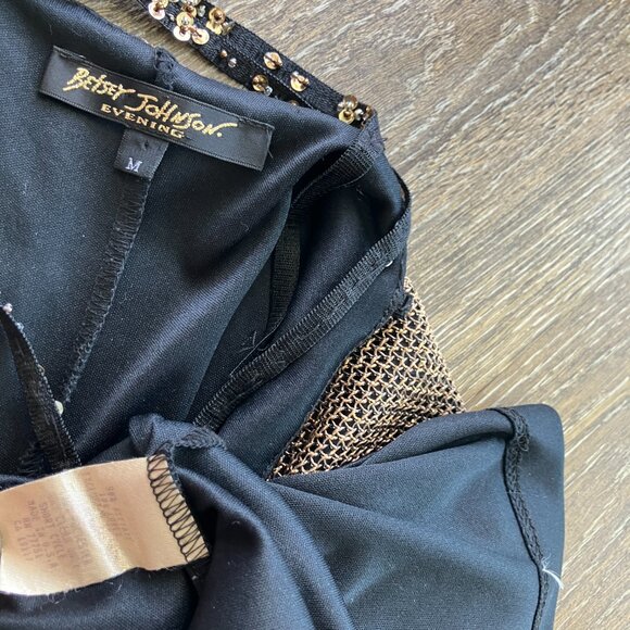 Betsey Johnson Evening Gold Metallic Floral Size M Fringe Dress - Picture 5 of 10